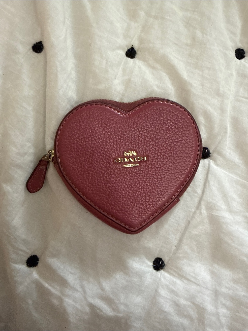 Coach Heart-Shaped Pebbled Leather Coin Case in Rose Wine